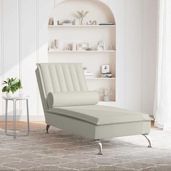 vidaXL Massage-Chaiselongue mit Nackenrolle Creme Samt