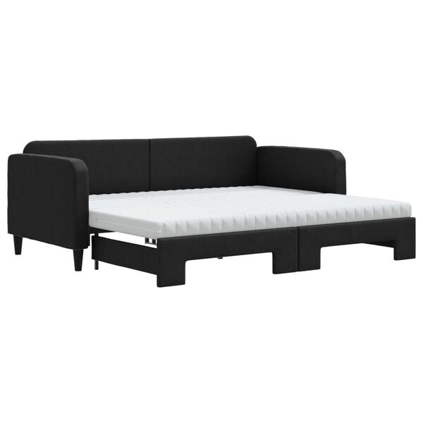 vidaXL Tagesbett Ausziehbar mit Matratzen Schwarz 90x200 cm Stoff