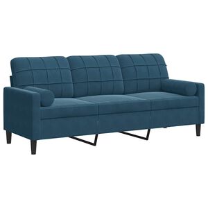 vidaXL 3-Sitzer-Sofa mit Zierkissen Blau 180 cm Samt