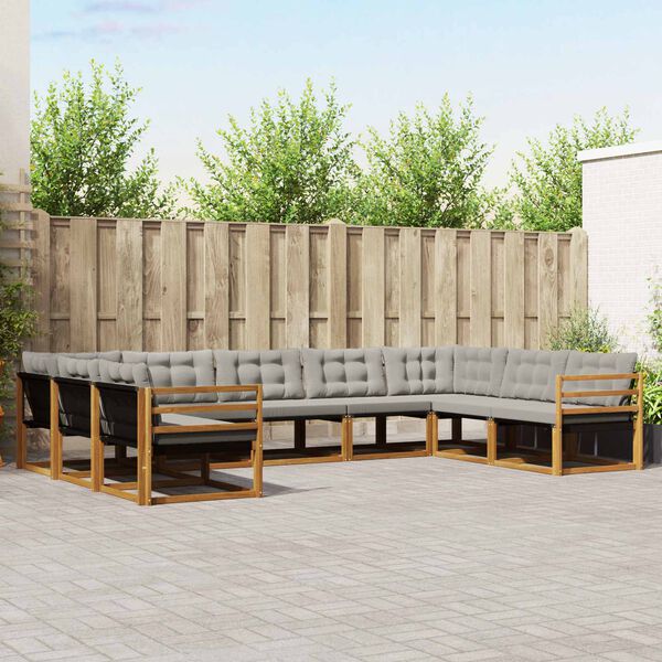 vidaXL Outdoor-Sofagarnitur mit Kissen 9 pcs Nat&uuml;rlich und Hellgrau