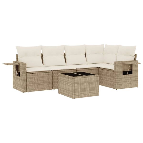 vidaXL 6-tlg. Garten-Sofagarnitur mit Kissen Beige Poly Rattan