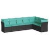 vidaXL 7-tlg. Garten-Sofagarnitur mit Kissen Schwarz Poly Rattan