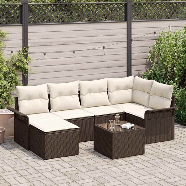 vidaXL Gartensofa-set mit Speicher 7 pcs Braun Poly-Rattan