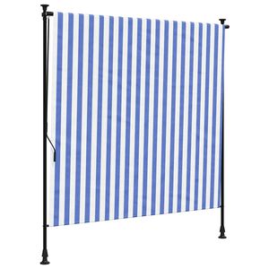 vidaXL Au&szlig;enrollo Blau und Wei&szlig; 200x270 cm Stoff und Stahl