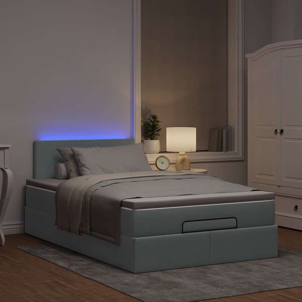 vidaXL Ottoman-Bett mit Matratze & LEDs Hellgrau 120x190 cm Stoff