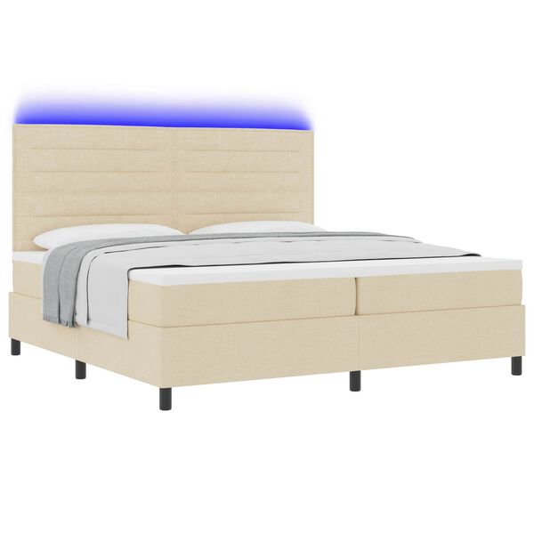 vidaXL Boxspringbett mit Matratze mit LED Creme 200 x 200 cm Stoff