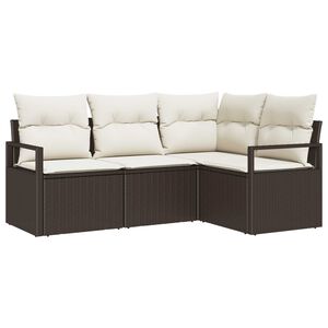 vidaXL Sofa Set mit Kissen 4 pcs Braun und Creme Poly-Rattan