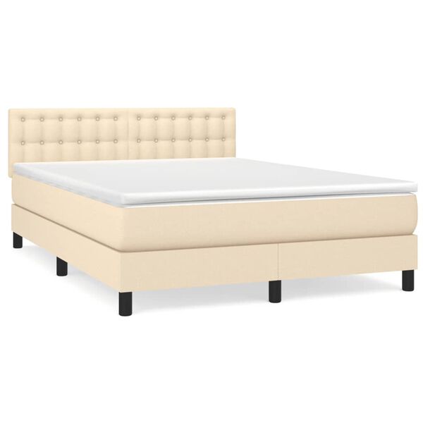 vidaXL Boxspringbett mit Matratze Creme 140x190 cm Stoff