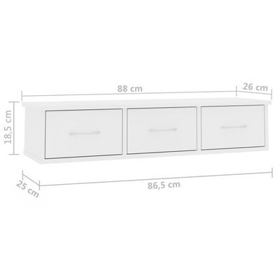 vidaXL Wand-Schubladenregal Weiß 88x26x18,5 cm Holzwerkstoff