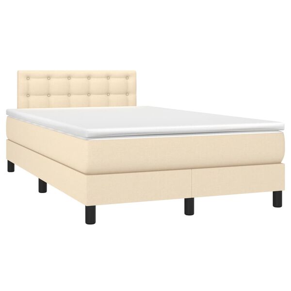vidaXL Boxspringbett mit Matratze & LED Creme 120x190 cm Stoff