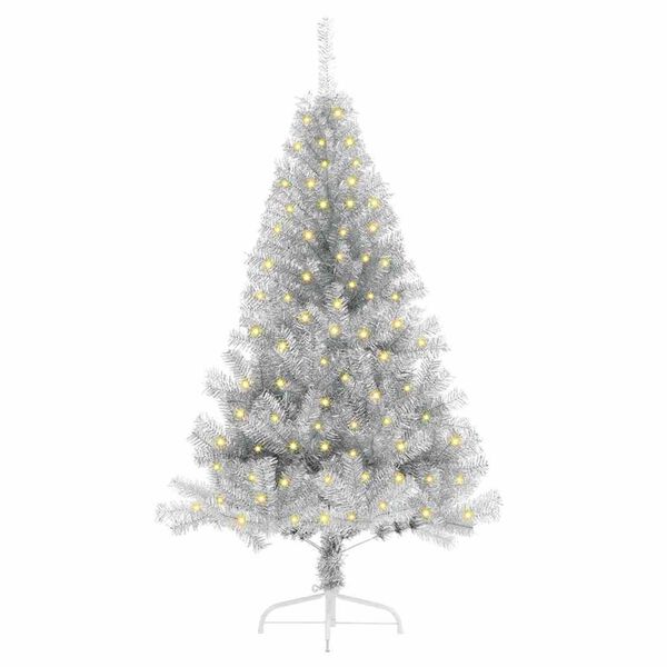 vidaXL K&uuml;nstlicher vorbeleuchteter Weihnachtsbaum Silber 150 cm PET