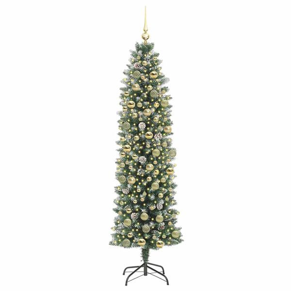 vidaXL K&uuml;nstlicher schlanker Weihnachtsbaum Gr&uuml;n und Wei&szlig; 180 cm
