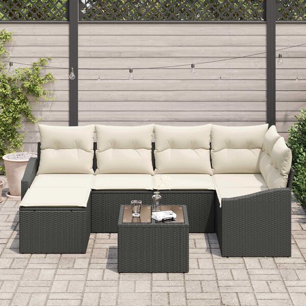 vidaXL Garten Essgruppe mit Kissen mit Speicher 7 pcs Braun und Creme