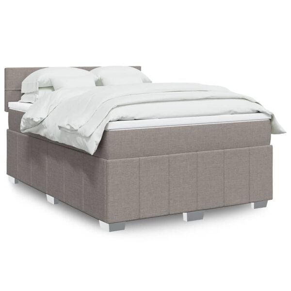 vidaXL Boxspringbett mit Matratze Taupe 160x200 cm Stoff