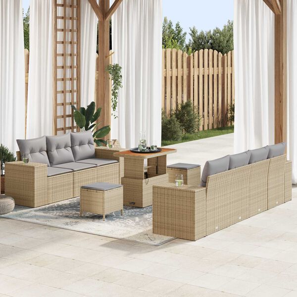 vidaXL Gartensofa-set mit Kissen 10 pcs Beige und Hellgrau Poly Rattan