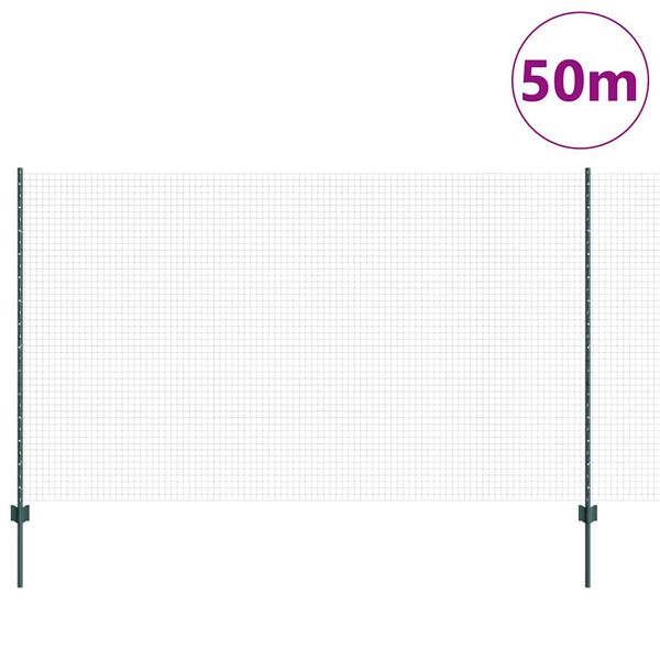 vidaXL Zaun mit Pfosten Gr&uuml;n 1,4 x 50 m Stahl und PVC