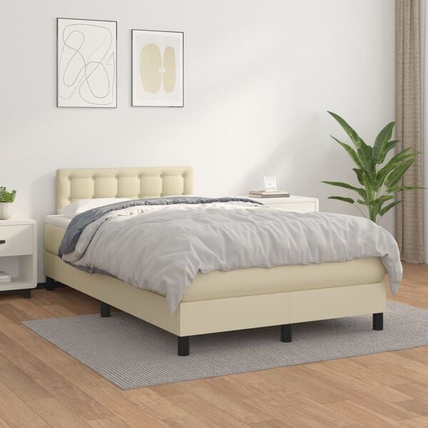 vidaXL Boxspringbett mit Matratze Creme 120x200 cm Kunstleder