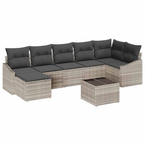 vidaXL Garten-Sofa-Set mit Kissen 8 pcs Hellgrau Poly-Rattan