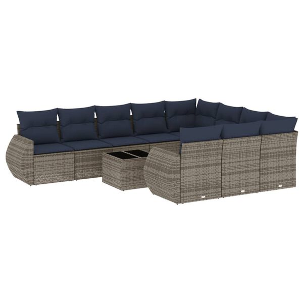 vidaXL 11-teiliges Gartensofa-Set mit Kissen, grau, Polyrattan
