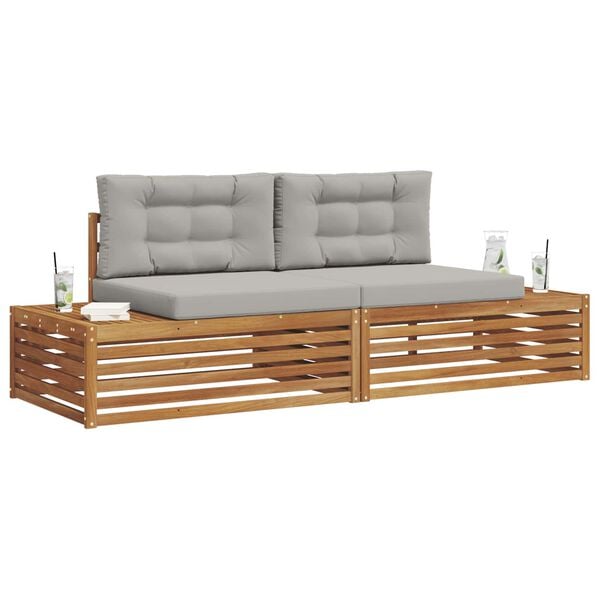 vidaXL Outdoor-Sofagarnitur mit Kissen 2 St&uuml;ck Nat&uuml;rlich und Hellgrau