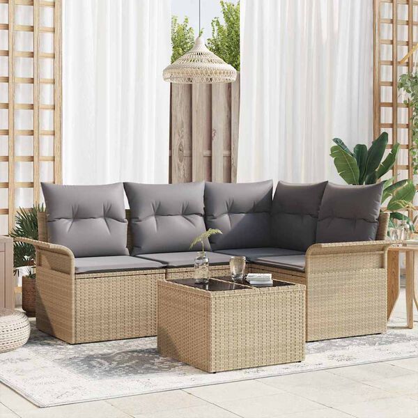 vidaXL Gartensofa-set mit Kissen 5 pcs Beige Poly-Rattan