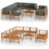 vidaXL 10-tlg. Garten-Lounge-Set mit Grauen Kissen Massivholz Teak