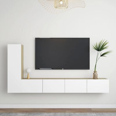 vidaXL 3-tlg. TV-Schrank-Set Weiß Sonoma-Eiche Holzwerkstoff