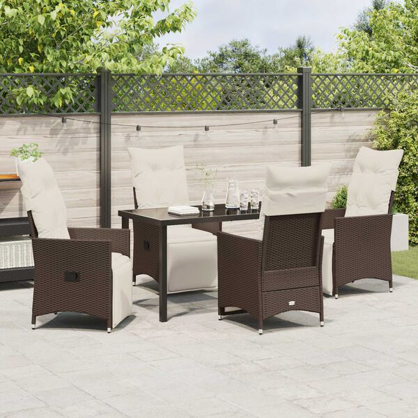 vidaXL Garten Essgruppe mit Kissen 5 pcs Braun Poly-Rattan