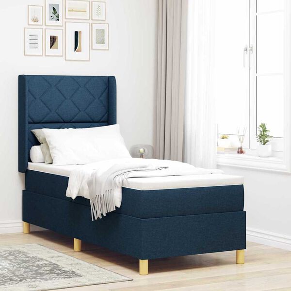 vidaXL Boxspringbett mit Matratze mit Kopfteil Blau 140 x 200 cm Stoff