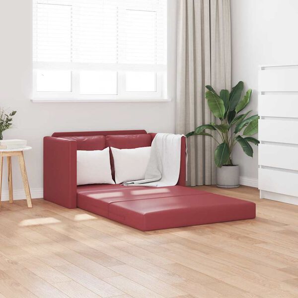 vidaXL Bodensofa mit Schlaffunktion Weinrot 112x174x55 cm Kunstleder