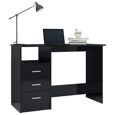 vidaXL Schreibtisch mit Schubladen Hochglanz-Schwarz 110×50×76 cm