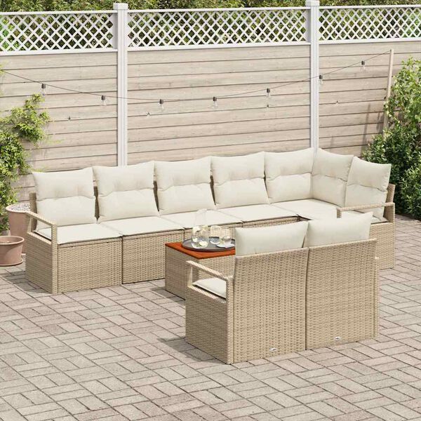 vidaXL Gartensofa-set mit Kissen 9 pcs Beige Poly-Rattan