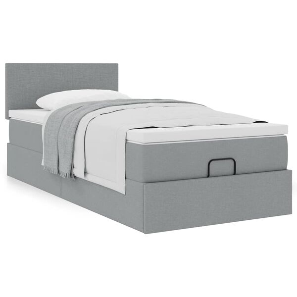 vidaXL Ottoman-Bett mit Matratze Hellgrau 90x200 cm Stoff