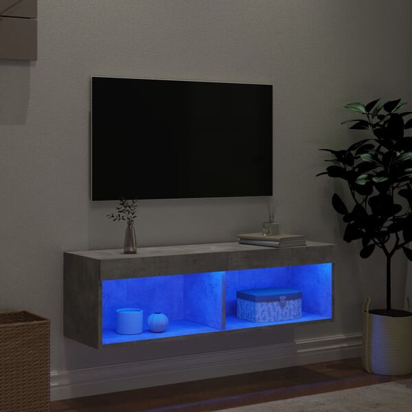 vidaXL TV-Schrank mit LED-Leuchten Betongrau 100x30x30 cm