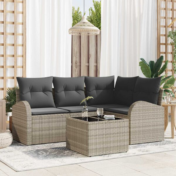 vidaXL Gartensofa-set mit Kissen 5 pcs Hellgrau Poly-Rattan