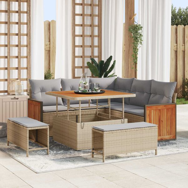 vidaXL Garten-Sofa-Set mit Kissen 8 pcs Beige und Hellgrau