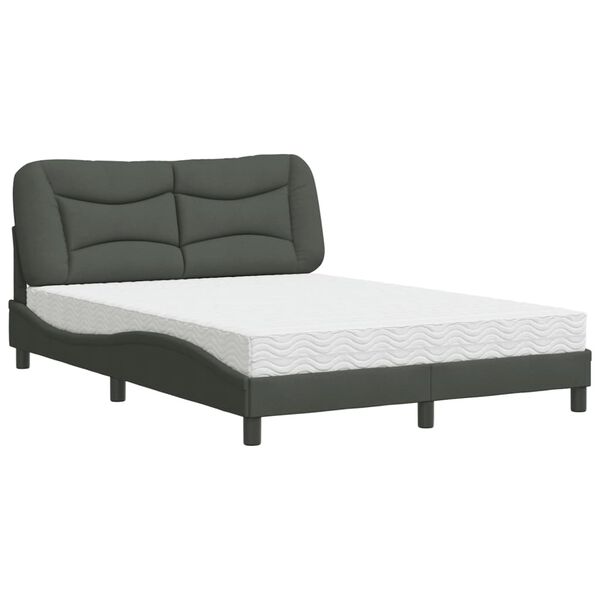 vidaXL Bett mit Matratze "Hvar" Dunkelgrau 120x200 cm Stoff