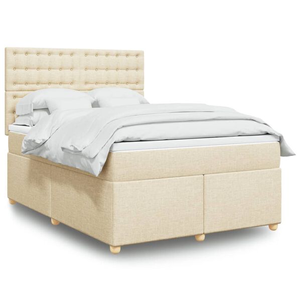 vidaXL Boxspringbett mit Matratze Creme 160x200 cm Stoff