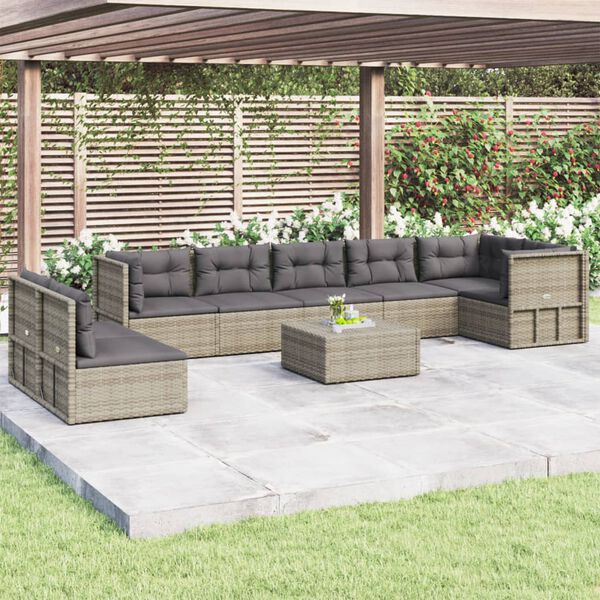 vidaXL 8-tlg. Garten-Lounge-Set mit Kissen Grau Poly Rattan