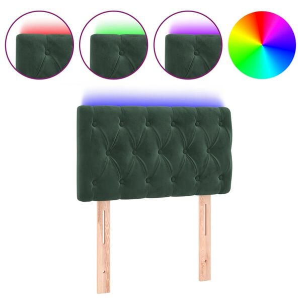 vidaXL LED Kopfteil Dunkelgr&uuml;n 80x7x78/88 cm Samt