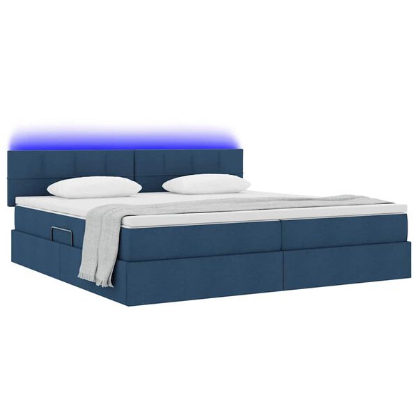 vidaXL Bett mit Stauraum und LED mit Matratze Blau 200 x 200 cm Stoff