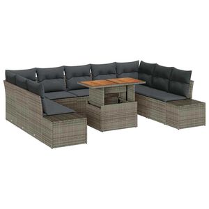 vidaXL Garten-Sofa-Set mit Speicher 10 pcs Grau Poly Rattan
