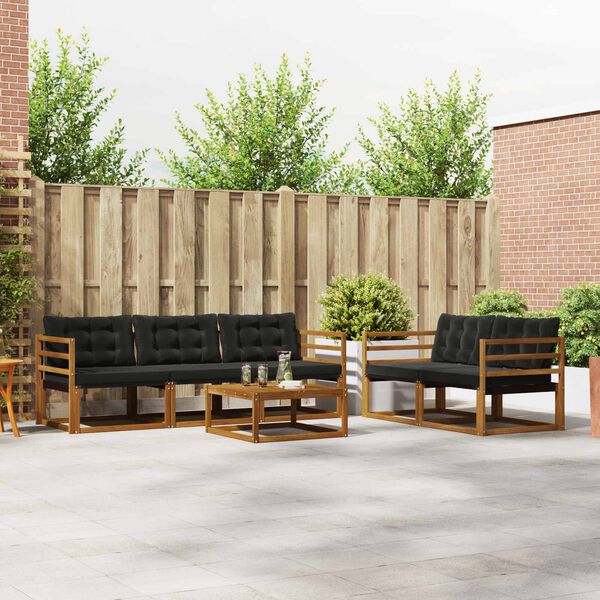 vidaXL Outdoor-Sofagarnitur mit Kissen 6 pcs Nat&uuml;rlich und Schwarz
