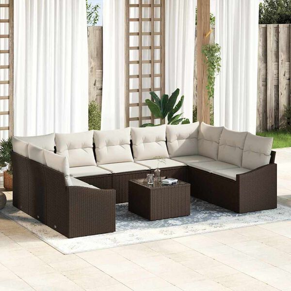 vidaXL Gartensofa-set mit Speicher Braun und Creme Poly-Rattan
