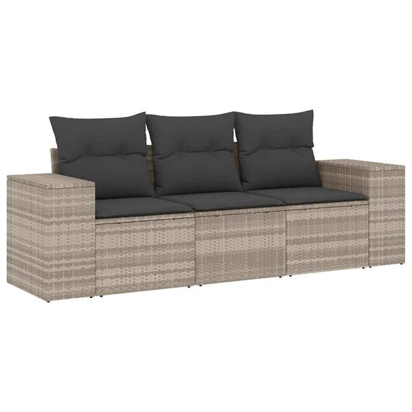 vidaXL 3-tlg. Garten-Sofagarnitur mit Kissen Hellgrau Poly Rattan