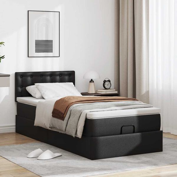 vidaXL Ottoman-Bett mit Matratze Schwarz 90x200 cm Kunstleder
