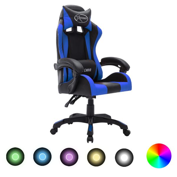 vidaXL Gaming-Stuhl mit RGB LED-Leuchten Blau und Schwarz Kunstleder