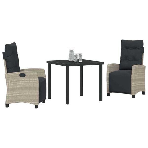 vidaXL Garten Essgruppe mit Kissen 3 pcs Hellgrau Poly-Rattan