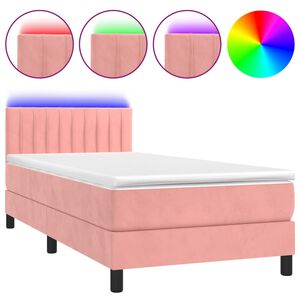 vidaXL Boxspringbett mit Matratze & LED Rosa 80x200 cm Samt