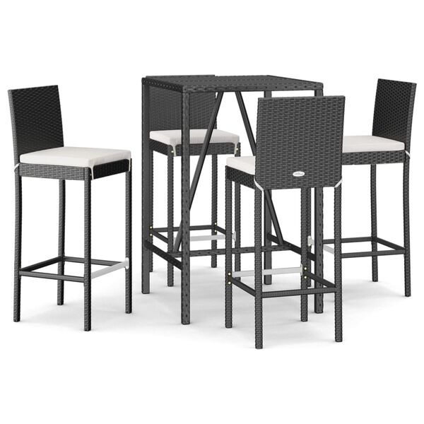 vidaXL 5-tlg. Gartenbar-Set mit Kissen Schwarz Poly Rattan